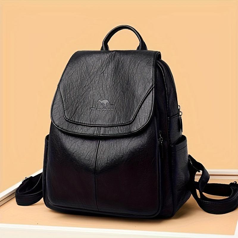 Large Capacity PU Leather Backpack Textured School Travel Bag