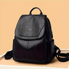 Large Capacity PU Leather Backpack Textured School Travel Bag