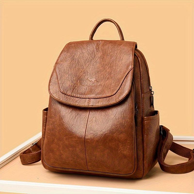 Large Capacity PU Leather Backpack Textured School Travel Bag