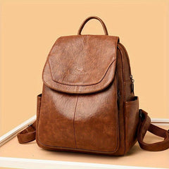 Large Capacity PU Leather Backpack Textured School Travel Bag