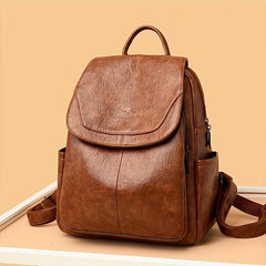 Large Capacity PU Leather Backpack Textured School Travel Bag