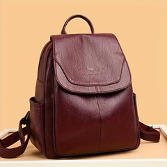 Large Capacity PU Leather Backpack Textured School Travel Bag