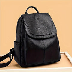 Large Capacity PU Leather Backpack Textured School Travel Bag