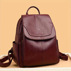Large Capacity PU Leather Backpack Textured School Travel Bag
