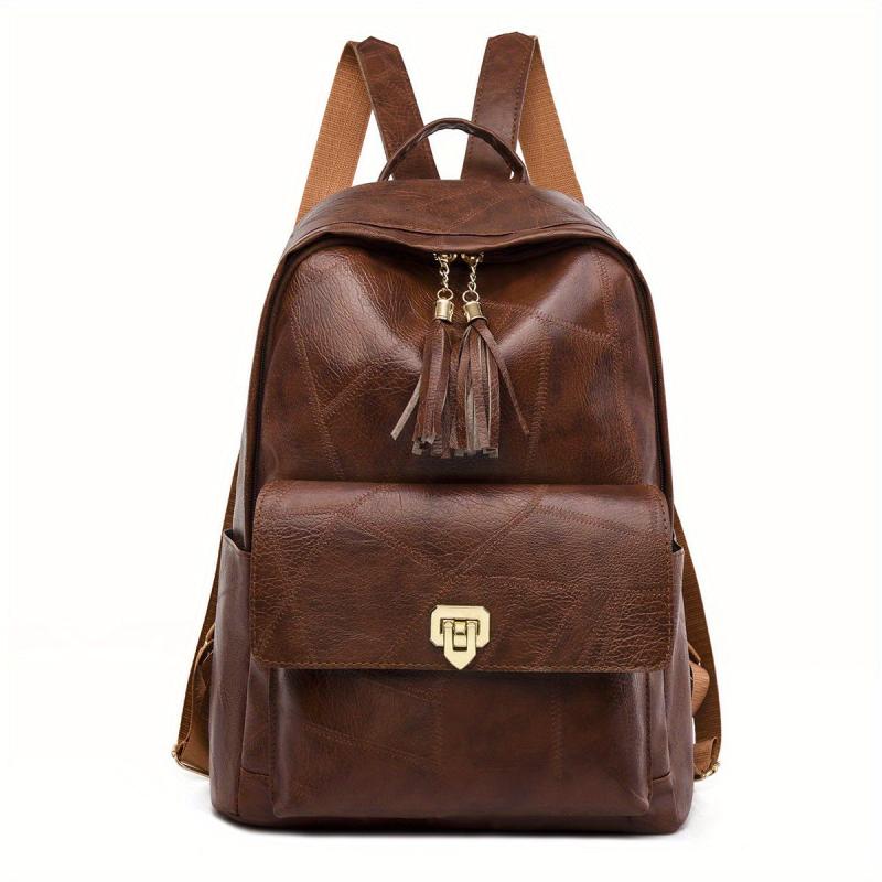Vintage Zipper Backpack Solid Rucksack Travel Storage Bag