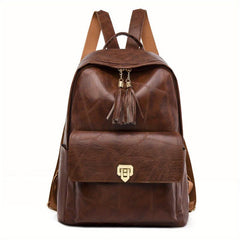 Vintage Zipper Backpack Solid Rucksack Travel Storage Bag