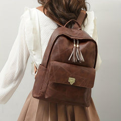 Vintage Zipper Backpack Solid Rucksack Travel Storage Bag