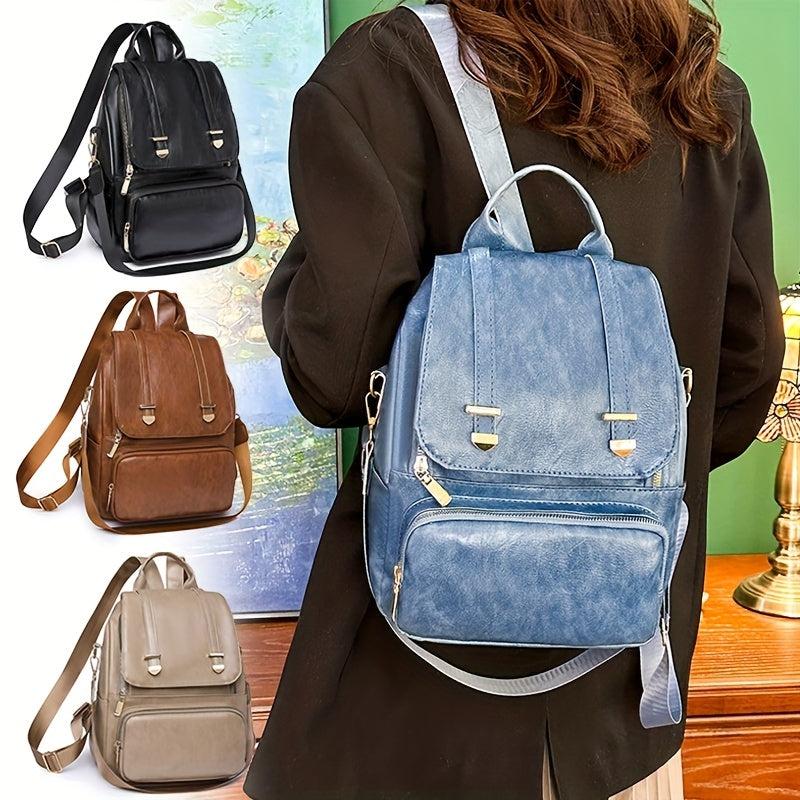 Retro Style Flap Backpack Purse Faux Leather Shoulder Bag