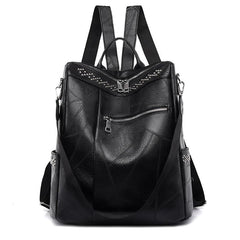 Vintage Studded Zipper Backpack Women's Faux Leather Shoulder Bag