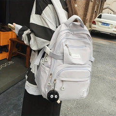 Large Capacity Pendant Preppy Backpack Nylon Lightweight School Daypack