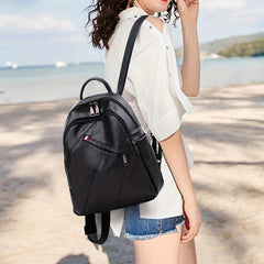 Minimalist Solid Backpack Zipper Storage Bag For School Women