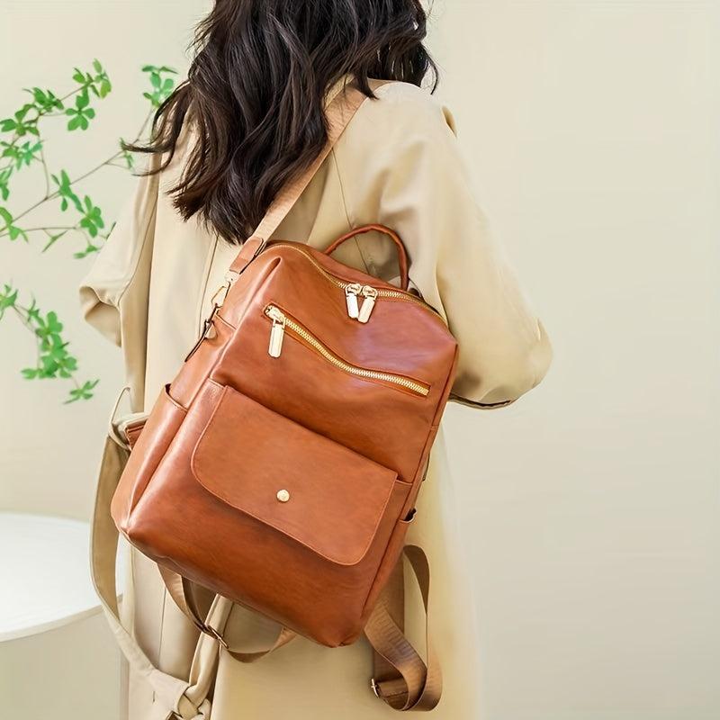 Large Capacity PU Leather School Backpack