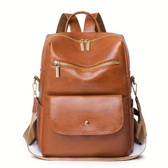 Large Capacity PU Leather School Backpack