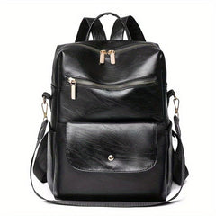 Large Capacity PU Leather School Backpack