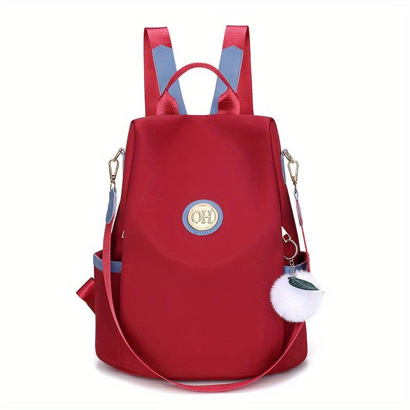 Nylon Backpack Purse Pompom Decor Functional Shoulder Bag