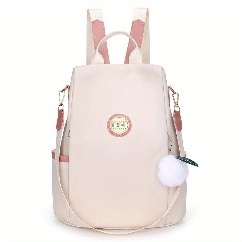 Nylon Backpack Purse Pompom Decor Functional Shoulder Bag
