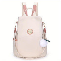 Nylon Backpack Purse Pompom Decor Functional Shoulder Bag