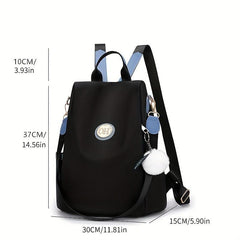 Nylon Backpack Purse Pompom Decor Functional Shoulder Bag