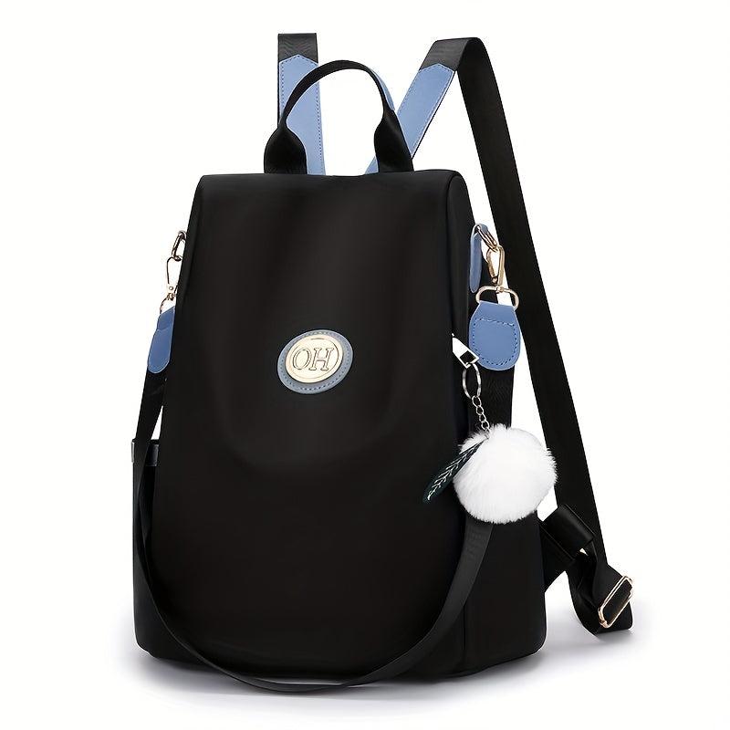 Nylon Backpack Purse Pompom Decor Functional Shoulder Bag
