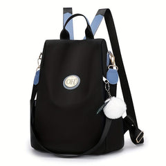 Nylon Backpack Purse Pompom Decor Functional Shoulder Bag