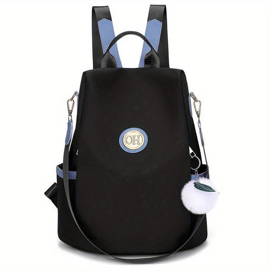 Nylon Backpack Purse Pompom Decor Functional Shoulder Bag