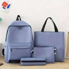 Solid Backpack Preppy Style Travel Schoolbag with 4Pcs Set