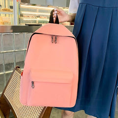 Solid Backpack Preppy Style Travel Schoolbag with 4Pcs Set
