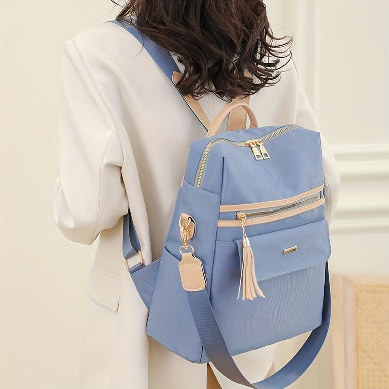 Oxford Cloth Laptop Backpack with Tassel Decor