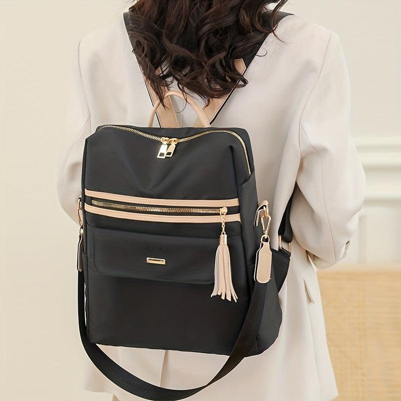 Oxford Cloth Laptop Backpack with Tassel Decor