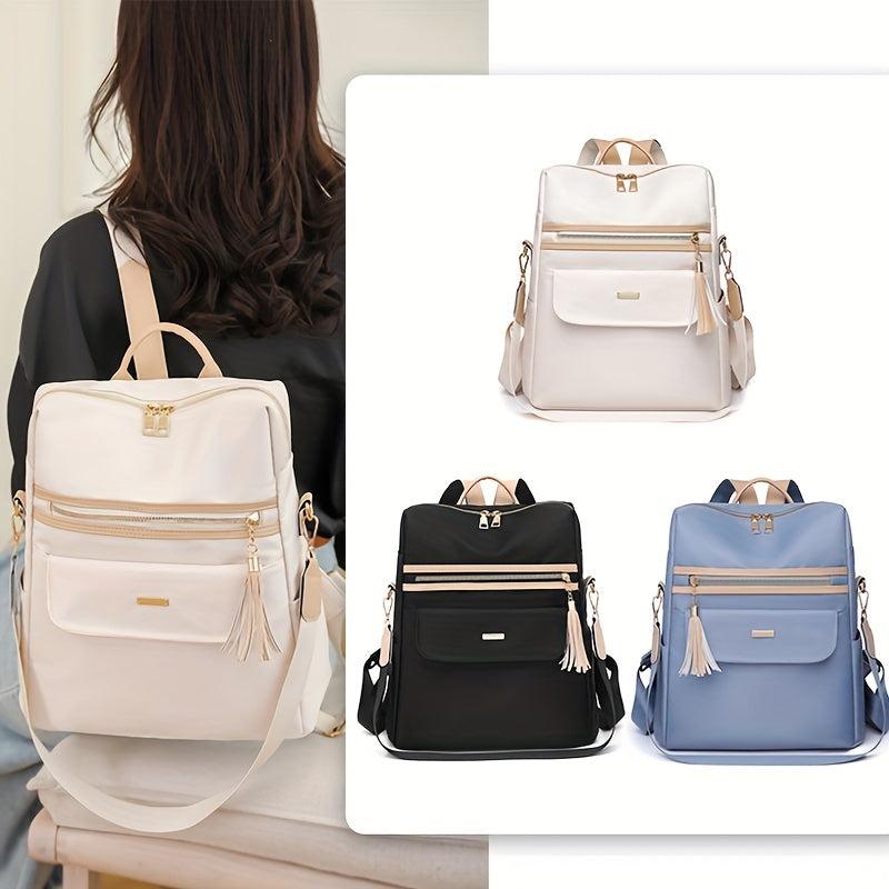Oxford Cloth Laptop Backpack with Tassel Decor