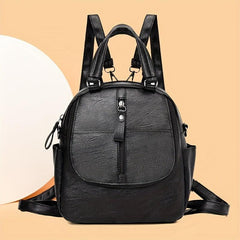 Small Handheld Zipper Backpack PU Leather Textured School Backpack