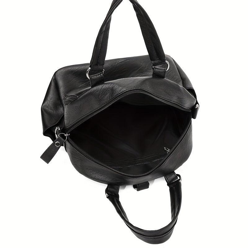 Small Handheld Zipper Backpack PU Leather Textured School Backpack