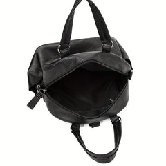 Small Handheld Zipper Backpack PU Leather Textured School Backpack