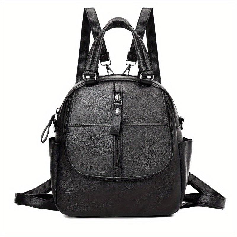 Small Handheld Zipper Backpack PU Leather Textured School Backpack
