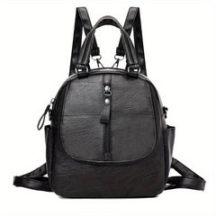 Small Handheld Zipper Backpack PU Leather Textured School Backpack