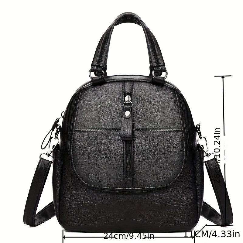 Small Handheld Zipper Backpack PU Leather Textured School Backpack