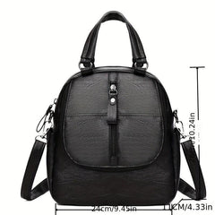 Small Handheld Zipper Backpack PU Leather Textured School Backpack