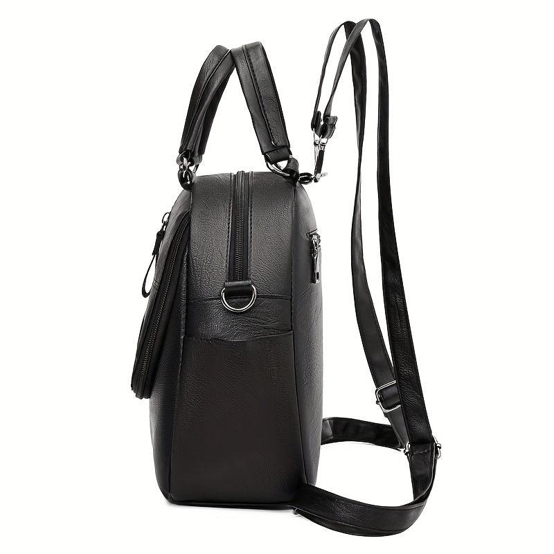 Small Handheld Zipper Backpack PU Leather Textured School Backpack