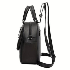 Small Handheld Zipper Backpack PU Leather Textured School Backpack
