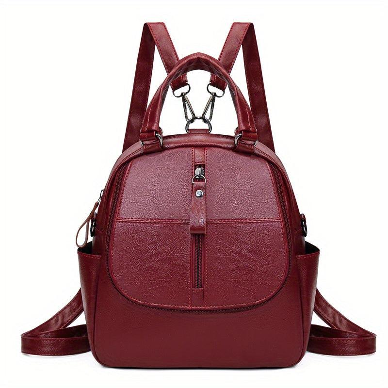 Small Handheld Zipper Backpack PU Leather Textured School Backpack
