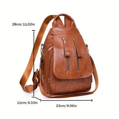 Vintage Flap Backpack Purse Two way PU Leather Shoulder Bag