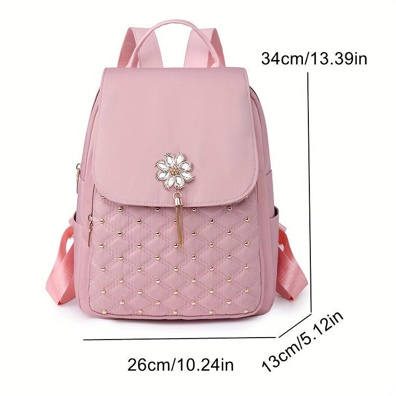 Flower Tassel Quilted Large Capacity Preppy Backpack