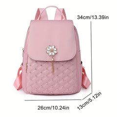 Flower Tassel Quilted Large Capacity Preppy Backpack