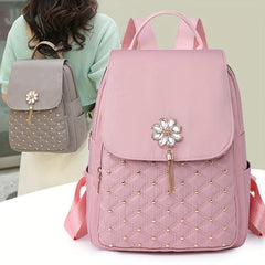Flower Tassel Quilted Large Capacity Preppy Backpack
