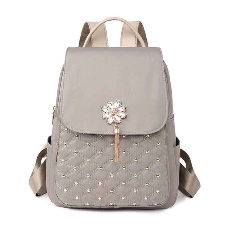 Flower Tassel Quilted Large Capacity Preppy Backpack