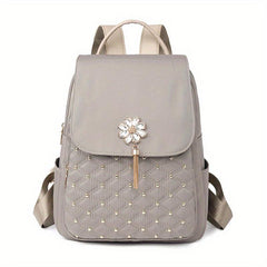 Flower Tassel Quilted Large Capacity Preppy Backpack
