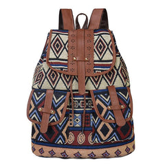 Vintage Ethnic Style Flap Backpack Retro Bohemian School Bag Geometric Pattern