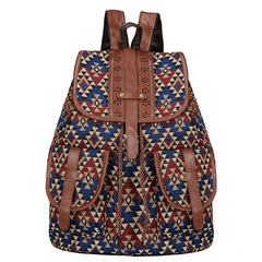 Vintage Ethnic Style Flap Backpack Retro Bohemian School Bag Geometric Pattern