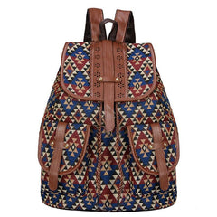 Vintage Ethnic Style Flap Backpack Retro Bohemian School Bag Geometric Pattern