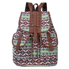 Vintage Ethnic Style Flap Backpack Retro Bohemian School Bag Geometric Pattern